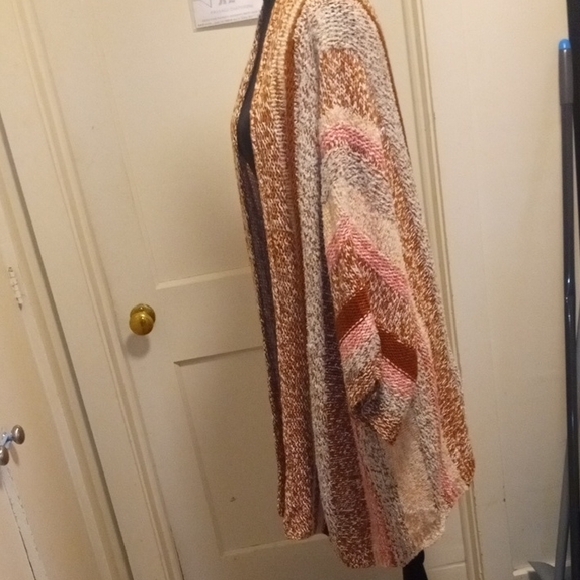 J. Jill Striped Open-Front Cardigan in Pink, Cream & Brown Earth Tones - Picture 5 of 8